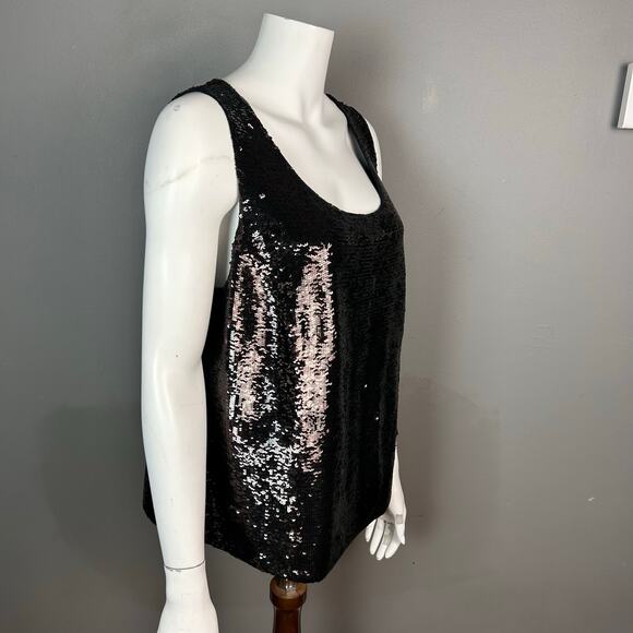 Lafayette 148 Top Size 1X tank cami sequin holiday event black Silk - Picture 2 of 10